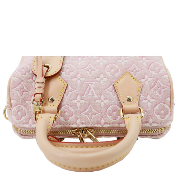 LOUIS VUITTON Speedy 20 Bandouliere Monogram Emblème Canvas Shoulder Bag Rose Ruban