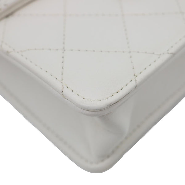 CHANEL Chic Pearls Flap Quilted Calfskin Leather Shoulder Bag White