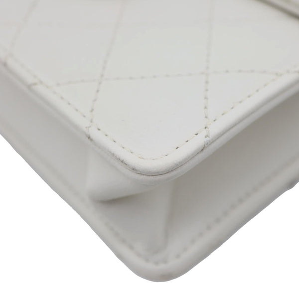 CHANEL Chic Pearls Flap Quilted Calfskin Leather Shoulder Bag White