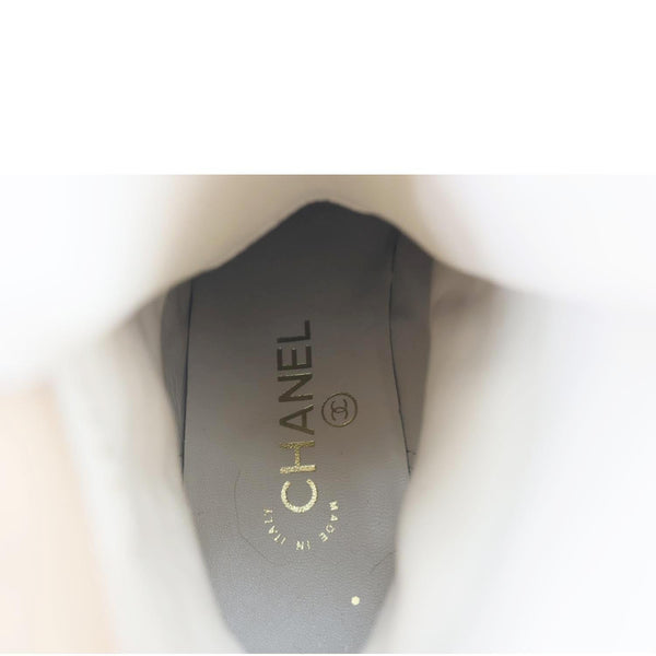 CHANEL Tweed Patent Leather Combat Boots Tan Size 37.5