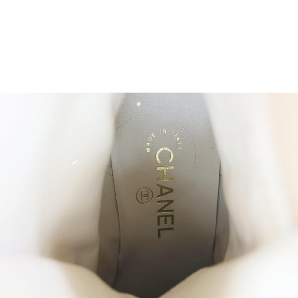 CHANEL Tweed Patent Leather Combat Boots Tan Size 37.5