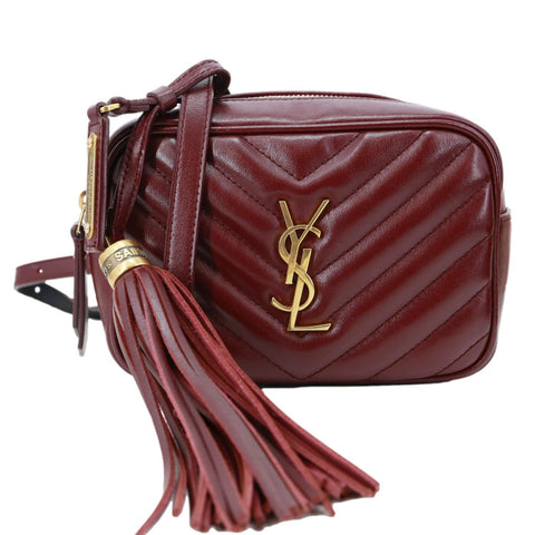 YVES SAINT LAURENT Lou Calfskin Leather Crossbody Belt Bag Burgundy
