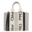 CHLOE Woody Small Linen Canvas Tote Bag Off White