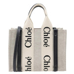 CHLOE Woody Small Linen Canvas Tote Bag Off White