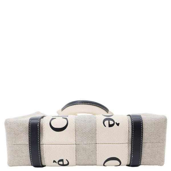 CHLOE Woody Small Linen Canvas Tote Bag Off White