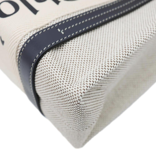 CHLOE Woody Small Linen Canvas Tote Bag Off White