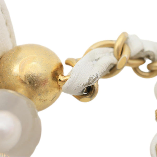 CHANEL Chic Pearls Flap Quilted Calfskin Leather Shoulder Bag White