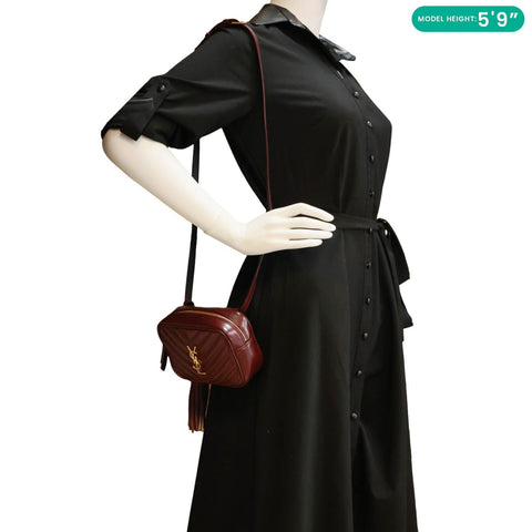 YVES SAINT LAURENT Lou Calfskin Leather Crossbody Belt Bag Burgundy