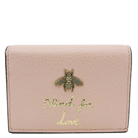 GUCCI Cellarius Blind for Love Animalier Leather Card Case Pink 460185