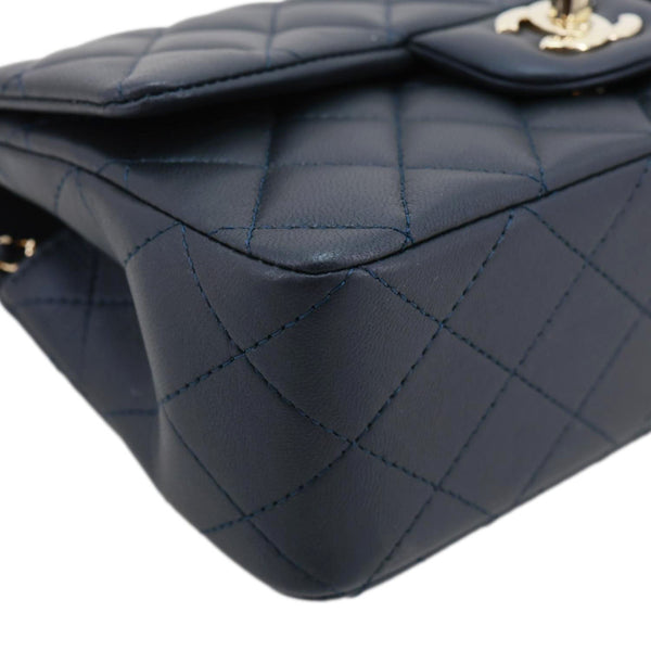 CHANEL Rectangular Flap Mini Quilted Lambskin Leather Top Handle Crossbody Bag Blue