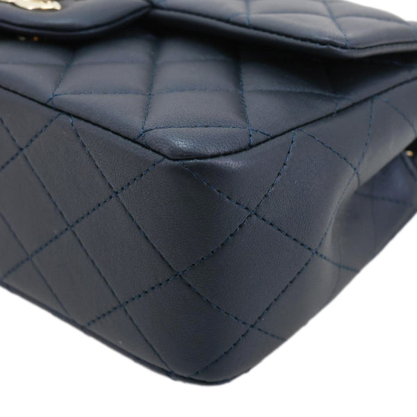 CHANEL Rectangular Flap Mini Quilted Lambskin Leather Top Handle Crossbody Bag Blue