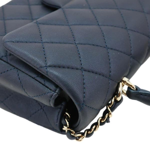 CHANEL Rectangular Flap Mini Quilted Lambskin Leather Top Handle Crossbody Bag Blue