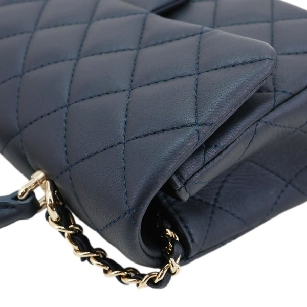 CHANEL Rectangular Flap Mini Quilted Lambskin Leather Top Handle Crossbody Bag Blue