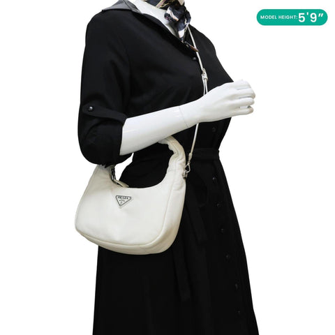 PRADA Padded Nappa Leather Hobo Bag White