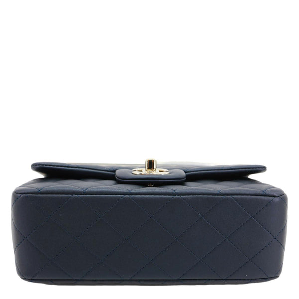 CHANEL Rectangular Flap Mini Quilted Lambskin Leather Top Handle Crossbody Bag Blue