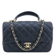 CHANEL Rectangular Flap Mini Quilted Lambskin Leather Top Handle Crossbody Bag Blue