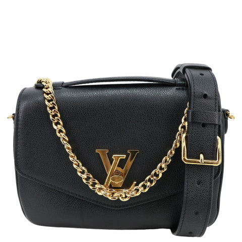 LOUIS VUITTON Lockme Oxford Grained Leather Crossbody Bag Black