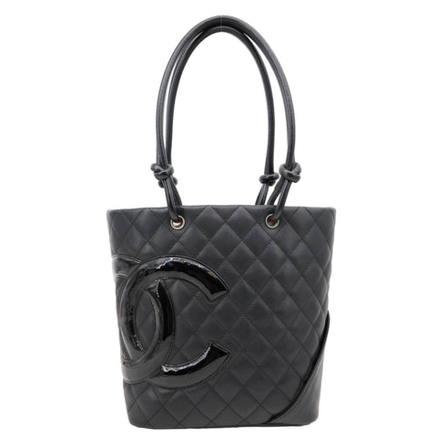 CHANEL Cambon Medium Quilted Calfskin Leather Tote Bag Black