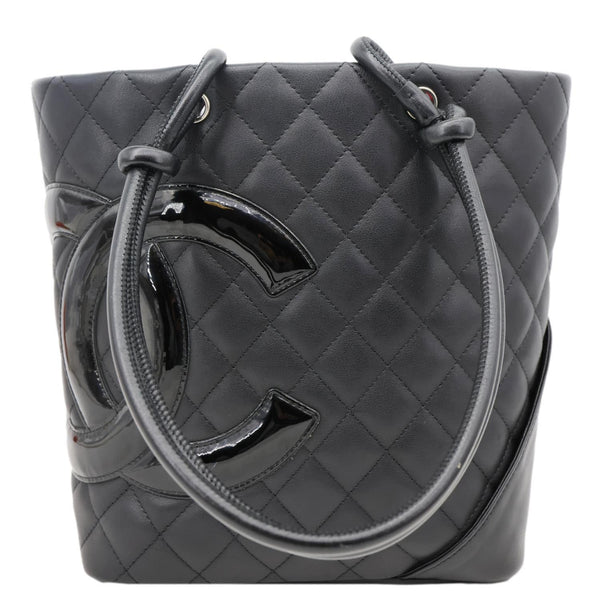 CHANEL Cambon Medium Quilted Calfskin Leather Tote Bag Black