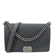 CHANEL Boy Flap Medium Chevron Leather Shoulder Bag Black