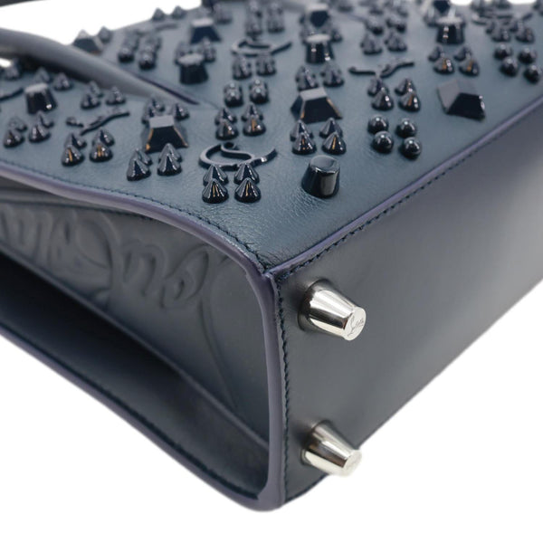 CHRISTIAN LOUBOUTIN Paloma Mini Embellished Leather Top Handle Crossbody Bag Navy Blue