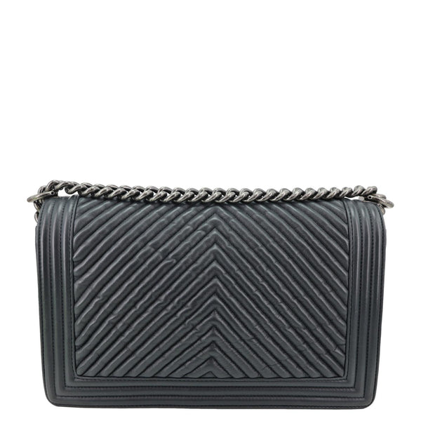 CHANEL Boy Flap Medium Chevron Leather Shoulder Bag Black
