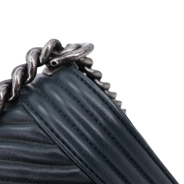 CHANEL Boy Flap Medium Chevron Leather Shoulder Bag Black