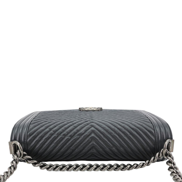 CHANEL Boy Flap Medium Chevron Leather Shoulder Bag Black