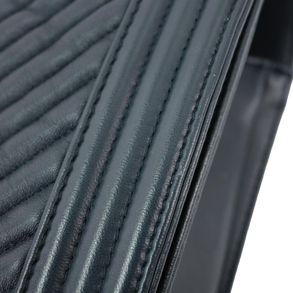 CHANEL Boy Flap Medium Chevron Leather Shoulder Bag Black