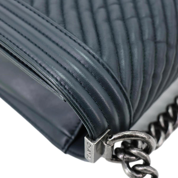 CHANEL Boy Flap Medium Chevron Leather Shoulder Bag Black