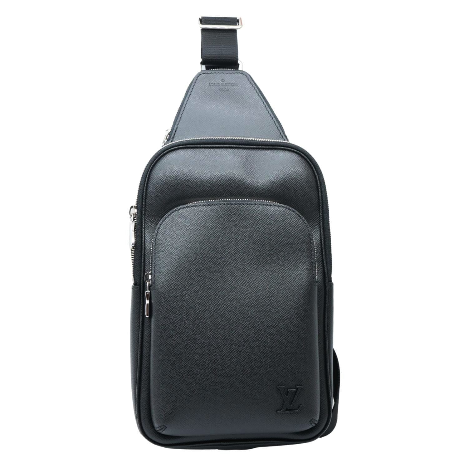 designer sling backpack leather LOUIS VUITTON Avenue Sling Taiga Leather Backpack Black