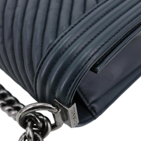 CHANEL Boy Flap Medium Chevron Leather Shoulder Bag Black