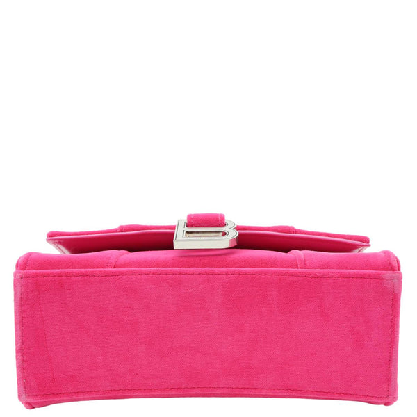 BALENCIAGA Hourglass Velvet Crossbody Bag Pink