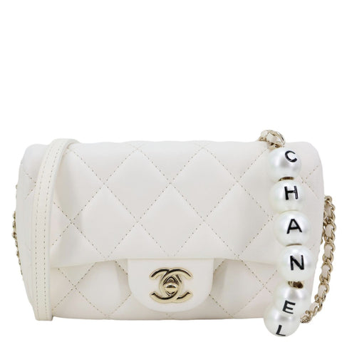 CHANEL My Precious Pearls Chain Flap Small Quilted Lambskin Leather Crossbody Bag White