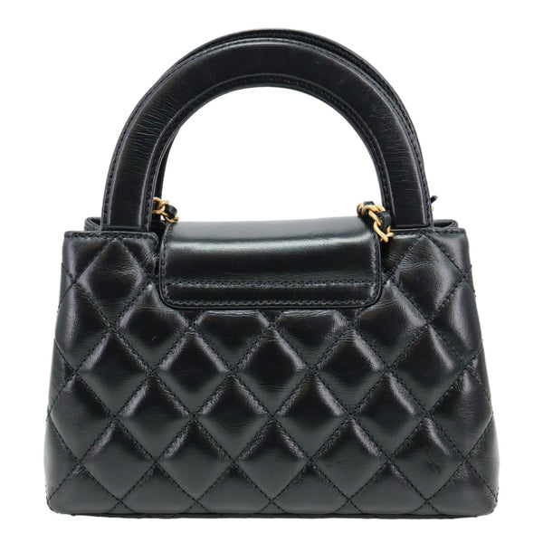 CHANEL Kelly Nano Quilted Aged Calfskin Leather Top Handle Shoulder Bag Black