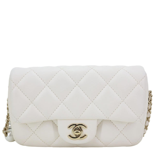 CHANEL My Precious Pearls Chain Flap Small Quilted Lambskin Leather Crossbody Bag White