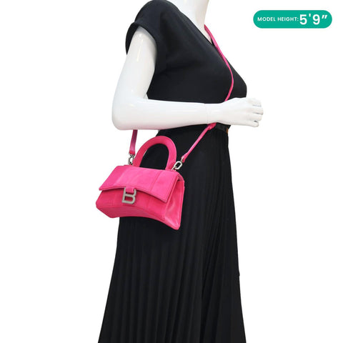 BALENCIAGA Hourglass Velvet Crossbody Bag Pink