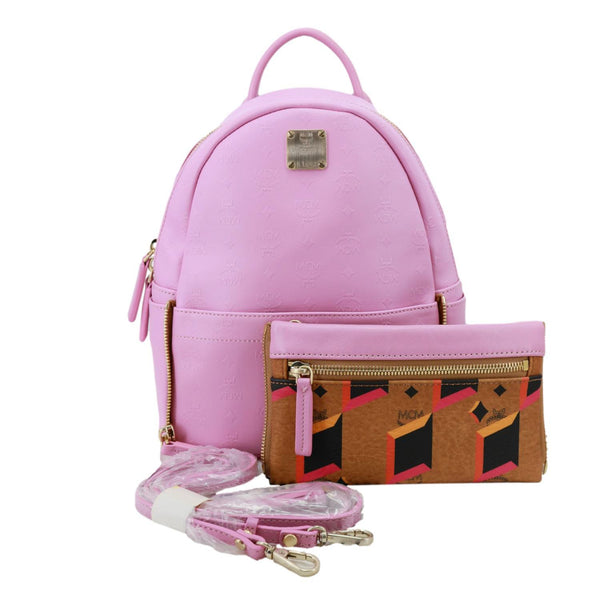 MCM Visetos Leather Backpack Pink