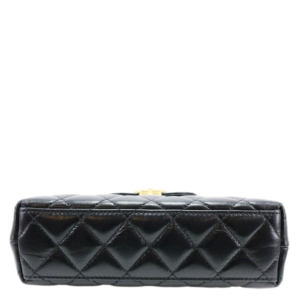CHANEL Kelly Nano Quilted Aged Calfskin Leather Top Handle Shoulder Bag Black