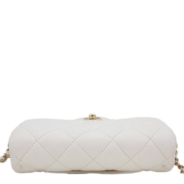 CHANEL My Precious Pearls Chain Flap Small Quilted Lambskin Leather Crossbody Bag White