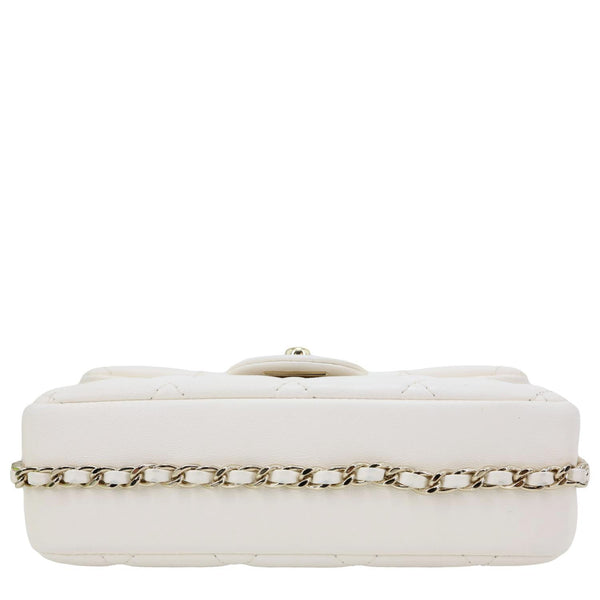 CHANEL My Precious Pearls Chain Flap Small Quilted Lambskin Leather Crossbody Bag White