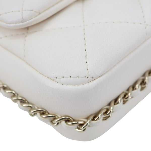 CHANEL My Precious Pearls Chain Flap Small Quilted Lambskin Leather Crossbody Bag White