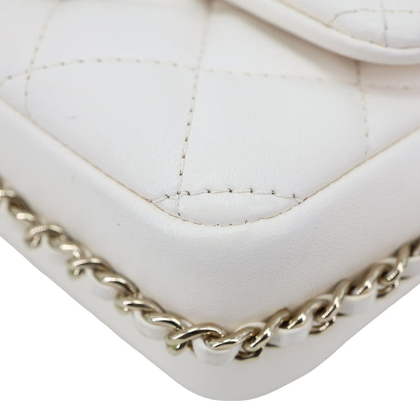 CHANEL My Precious Pearls Chain Flap Small Quilted Lambskin Leather Crossbody Bag White