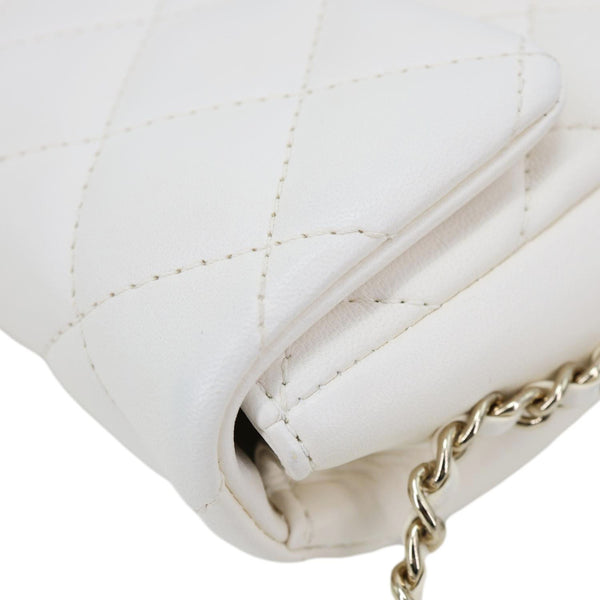 CHANEL My Precious Pearls Chain Flap Small Quilted Lambskin Leather Crossbody Bag White