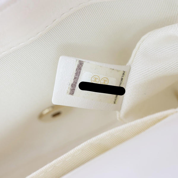 CHANEL My Precious Pearls Chain Flap Small Quilted Lambskin Leather Crossbody Bag White