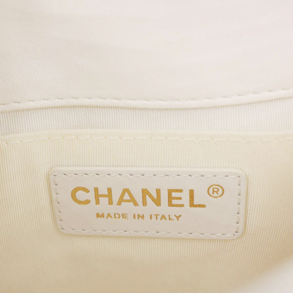 CHANEL My Precious Pearls Chain Flap Small Quilted Lambskin Leather Crossbody Bag White