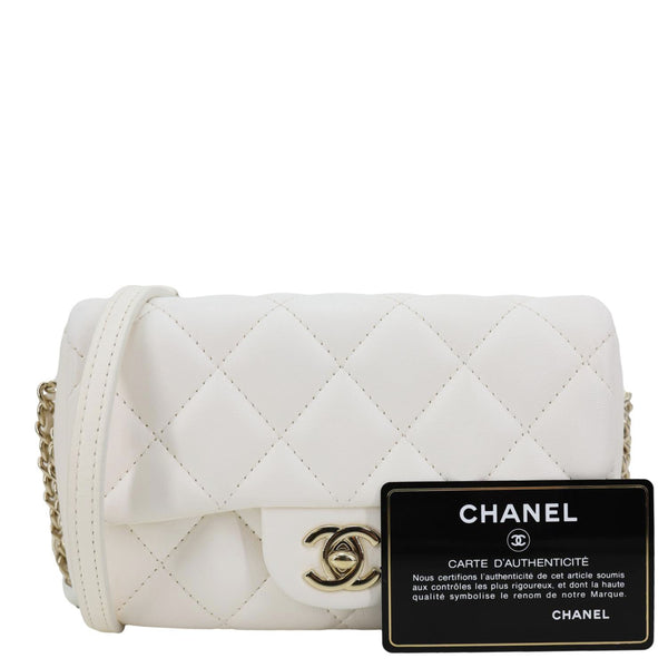 CHANEL My Precious Pearls Chain Flap Small Quilted Lambskin Leather Crossbody Bag White