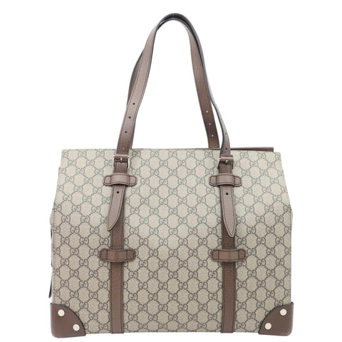 GUCCI Buckle GG Supreme Canvas Tote Shoulder Bag Beige 626356