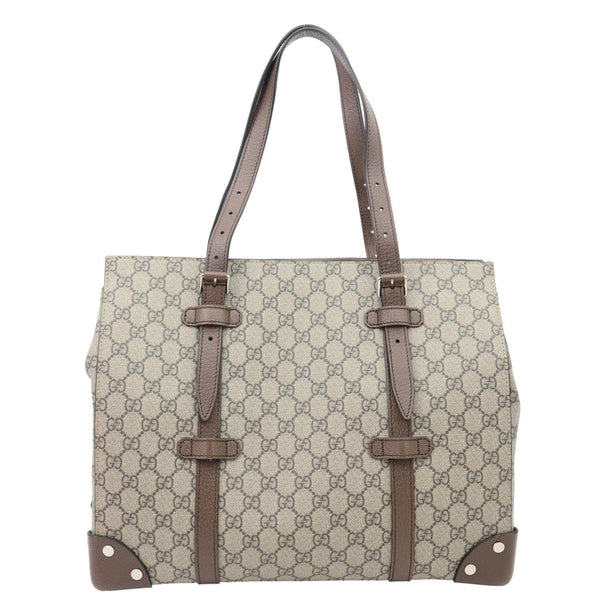 GUCCI Buckle GG Supreme Canvas Tote Shoulder Bag Beige 626356