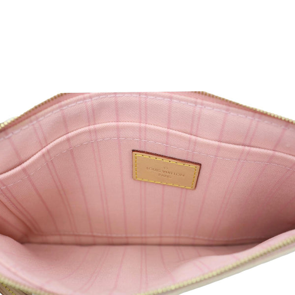 LOUIS VUITTON Neverfull Damier Azur Pochette Wristlet Rose Ballerine